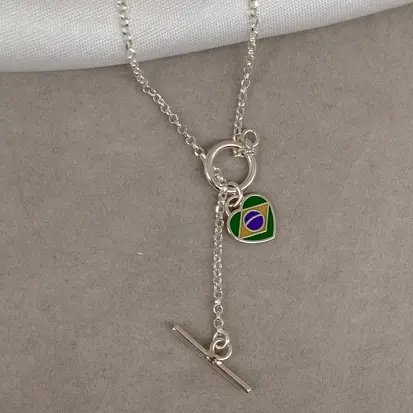 GARGANTILHA TIFFANY FECHO EM T CORAÇÃO RESINA 40CM